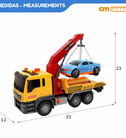 Set of four Speed & Go toy crane trucks, 33x23x12 cm, colorful vehicles for children, suitable for play and imaginative fun.