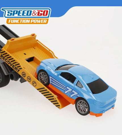 Set of four Speed & Go toy crane trucks, 33x23x12 cm, featuring colorful vehicle designs for imaginative play.