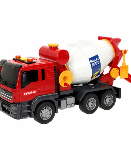 Set of six Speed & Go Betonmolen Licht Geluid toy vehicles, 26x14x9 cm, colorful plastic play vehicles for kids.
