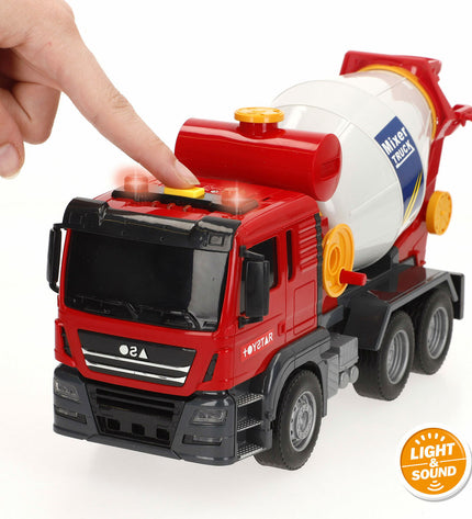 Set of six Speed & Go Betonmolen toy vehicles with lights and sounds, measuring 26x14x9 cm, for children's play and games.