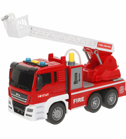 Set of six Speed & Go toy fire trucks with lights and sounds, measuring 26 x 14 x 9 cm, designed for imaginative play.