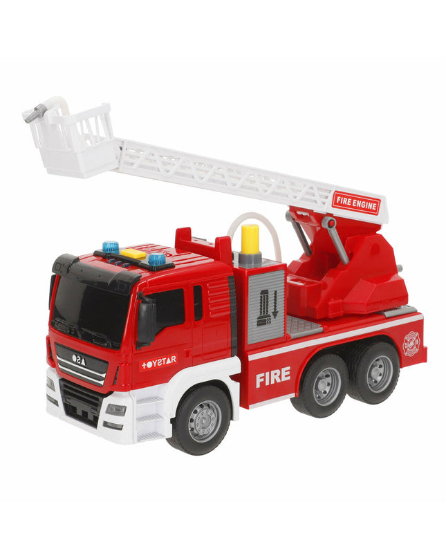 Set of six Speed & Go toy fire trucks with lights and sounds, measuring 26 x 14 x 9 cm, designed for imaginative play.