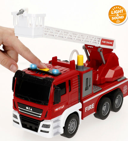 Six Speed & Go fire truck toys with lights and sound, measuring 26 x 14 x 9 cm, designed for children’s play.