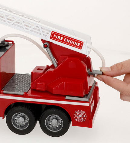 Six Speed & Go fire trucks with lights and sounds, measuring 26 x 14 x 9 cm, colorful toy vehicles for kids.