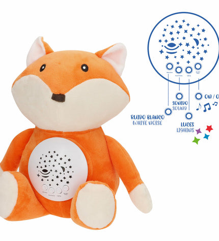 Colorbaby plush toy with LED projector, soft stuffed animal measuring 25x27x13 cm, set of four, featuring colorful light projections.