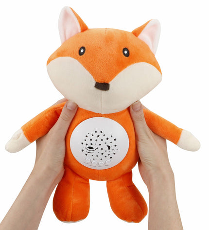 Colorbaby plush toy with built-in LED projector, soft plastic, measuring 25x27x13 cm, set of four colorful stuffed toys for children.