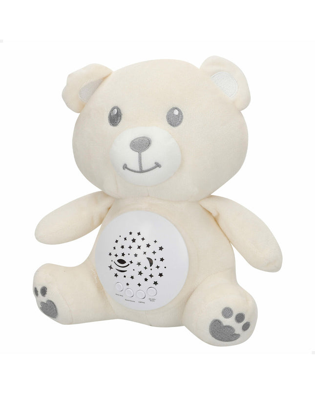 Set of four Colorbaby plush toys with LED projectors, soft plastic, measuring 20x25x12 cm, for children’s playful entertainment.