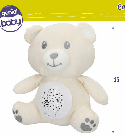 Colorbaby plush toy with built-in LED projector, soft plastic, measuring 20x25x12 cm, set of four colorful stuffed toys for children.