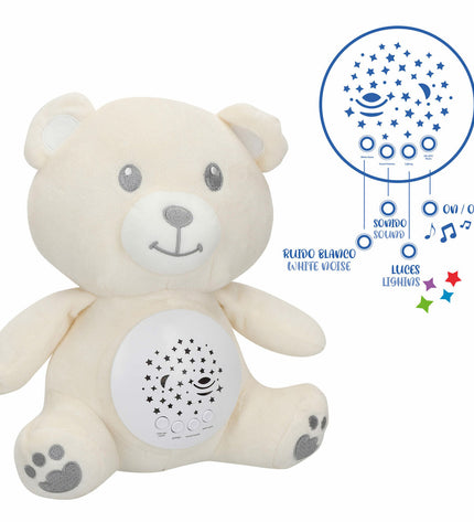 Colorbaby plush toy with built-in LED projector, soft plastic material, measuring 20x25x12 cm, set of four for children.