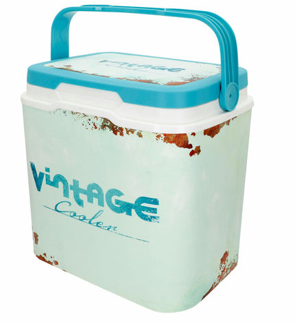 Two Aktive blue plastic 24L portable hard coolers, ideal for camping and outdoor activities, measuring 37x35x27 cm.