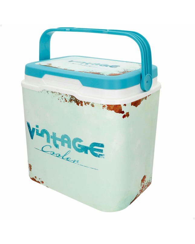 Two Aktive blue plastic 24L portable hard coolers, ideal for camping and outdoor activities, measuring 37x35x27 cm.