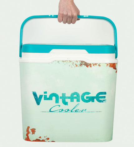 Two Aktive blue plastic 24L portable hard coolers for outdoor activities, measuring 37x35x27 cm, ideal for camping and hiking.