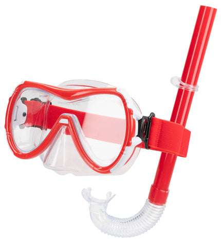 Set of six AquaSport kids' black and red snorkel masks and snorkel tubes for water sports and outdoor swimming activities.
