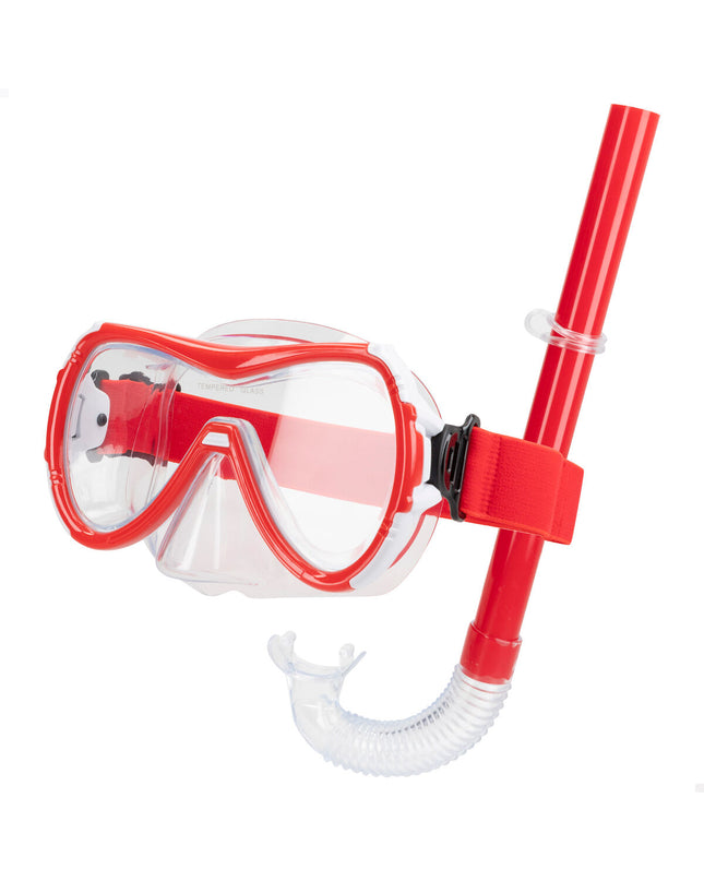 Set of six AquaSport kids' black and red snorkel masks and snorkel tubes for water sports and outdoor swimming activities.