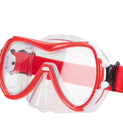 Set of six AquaSport kids' snorkel masks and snorkels in black and red for watersport and outdoor swimming activities.