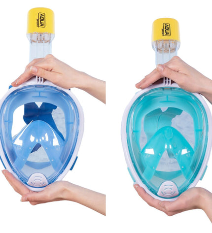 Blue AquaSport snorkel masks with camera support, set of four, designed for watersports and outdoor snorkeling adventures.