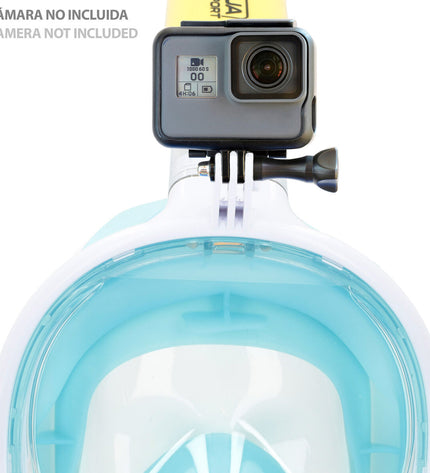 Blue turquoise AquaSport snorkel masks with camera support, set of 4, designed for watersport and outdoor snorkeling activities.