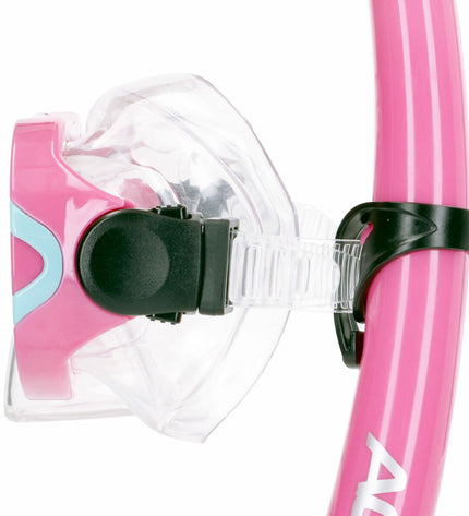 Set of six AquaSport kids snorkel masks and snorkel tubes in blue and pink for outdoor watersports and swimming activities.