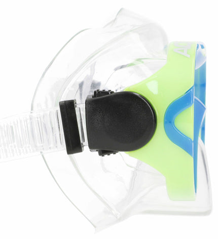Set of six AquaSport children's snorkel masks and snorkel tubes in blue and pink for water sports and outdoor swimming activities.
