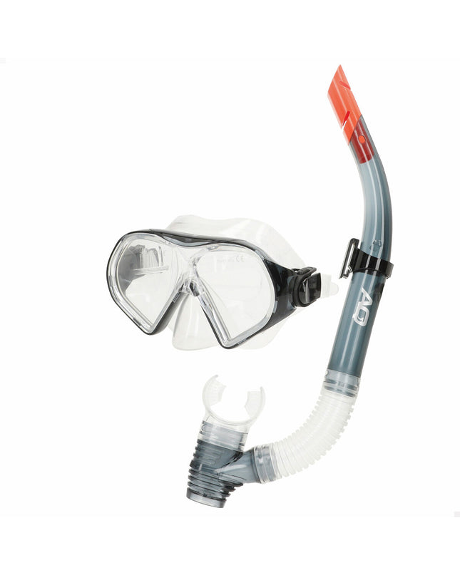 Six AquaSport children's snorkel masks and snorkel tubes in red and gray for watersports and outdoor swimming.