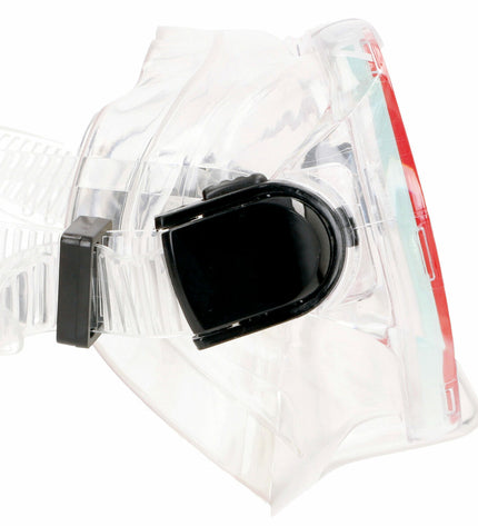 Six AquaSport kids' snorkel masks and snorkel tubes in red and gray for water sports and outdoor swimming activities.