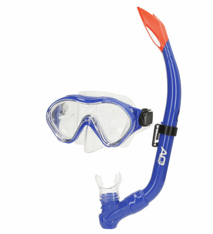 Set of six AquaSport children's snorkel masks and snorkel tubes in blue and pink, designed for water sports and outdoor swimming.