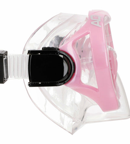 Set of six AquaSport snorkel masks and snorkel tubes for kids in blue and pink, ideal for watersport and outdoor swimming activities.