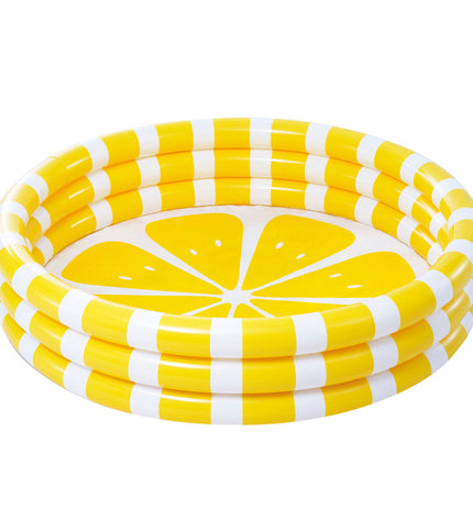 Six yellow Intex inflatable children's pools shaped like Citroën cars, measuring 147x33x147 cm, suitable for outdoor play.