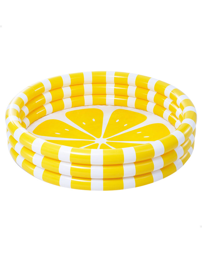 Six yellow Intex inflatable children's pools shaped like Citroën cars, measuring 147x33x147 cm, suitable for outdoor play.