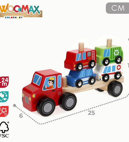 Set of six BigBuy Kids toy autotransporters and wagons, 25x13x6 cm, ideal for children's vehicle play and games.
