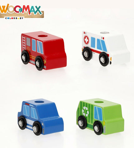 Six red and blue autotransporters and wagons toy set by BigBuy Kids, 25x13x6 cm, for imaginative vehicle play.