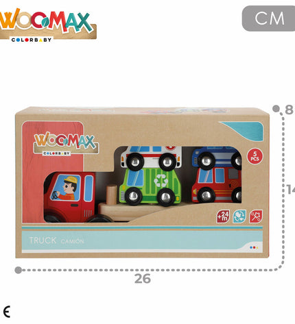 Set of six BigBuy Kids toy autotransporters and wagons, 25x13x6 cm, colorful vehicle playsets for kids.