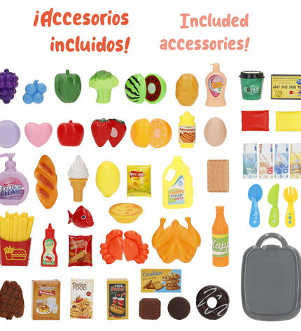 BigBuy Kids Eten speelgoedset with 51 pieces, includes utensils and food items, perfect for pretend play and role-playing games.