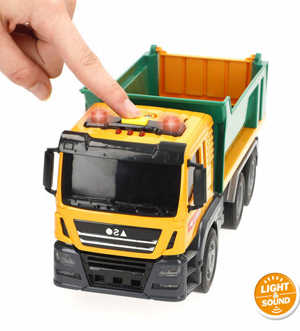 Six Speed & Go public works truck toys, 25x11x9.5 cm, featuring lights and sounds, designed for children’s play and imaginative fun.