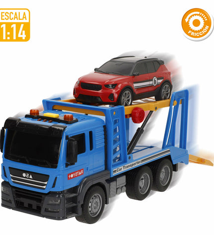 Six Speed & Go toy truck carriers, each measuring 26 x 13 x 9 cm, in vibrant colors, designed for children’s play and vehicle fun.