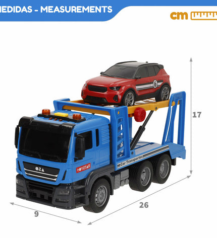 Six Speed & Go toy freight trucks, 26 x 13 x 9 cm, designed for children, featuring colorful vehicle details.