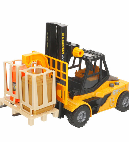 Set of six Colorbaby toy construction vehicles with lights and sounds, colorful plastic vehicles measuring 26x14x10 cm each.