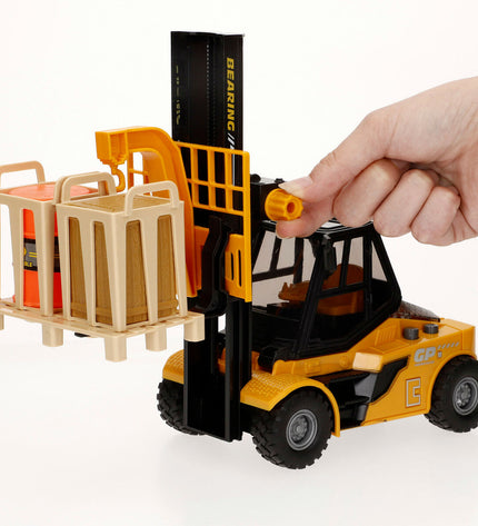 Set of six Colorbaby construction vehicle toys with lights and sounds, measuring 26 x 14 x 10 cm each, for kids' play.