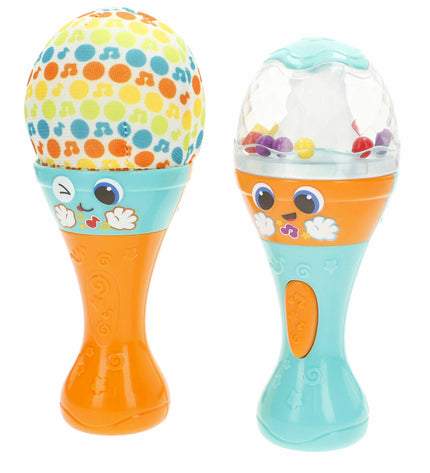 Set of six Winfun music toys for babies, featuring colorful, small-sized playful instruments for young children.