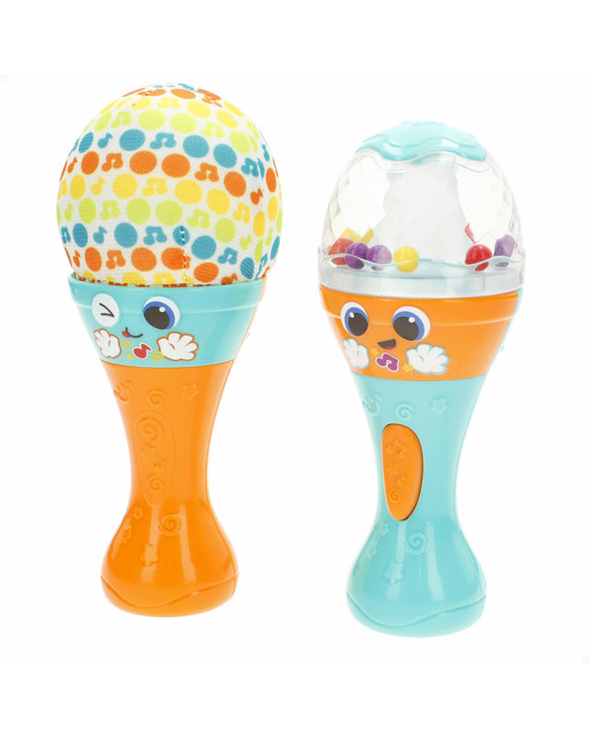 Set of six Winfun music toys for babies, featuring colorful, small-sized playful instruments for young children.