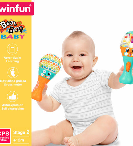 Set of six Winfun musical baby toys, colorful and compact, designed for young children’s play and development.
