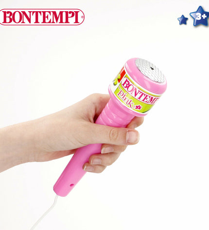 Set of six Bontempi toy microphones for babies and young children, colorful plastic with playful design, 20x105x20 cm each.