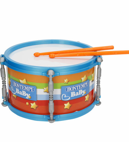 Set of six Bontempi baby drums, 24x13x24 cm, colorful toy percussion instruments for young children.