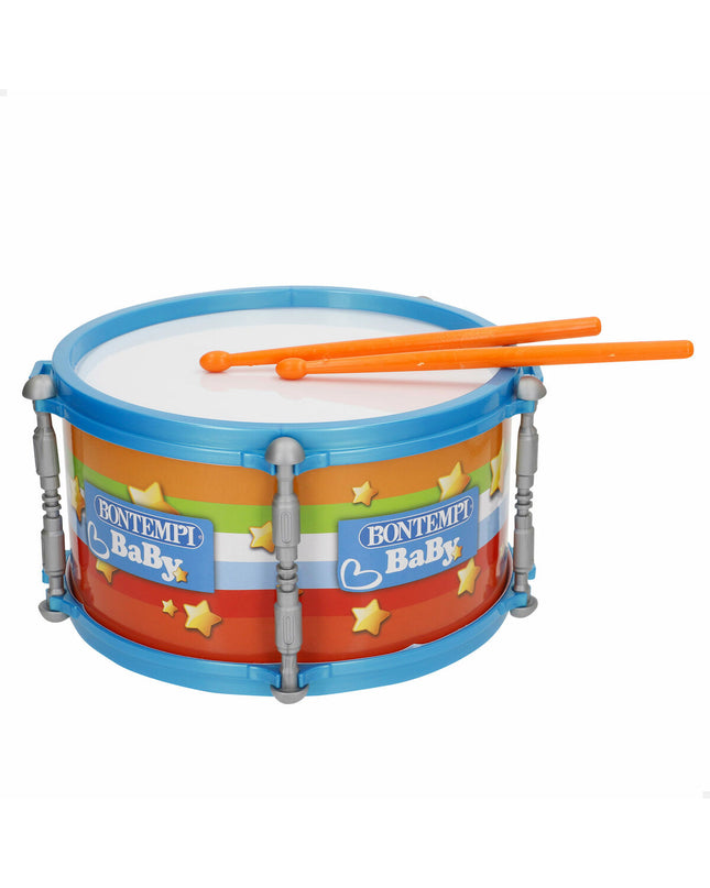 Set of six Bontempi baby drums, 24x13x24 cm, colorful toy percussion instruments for young children.