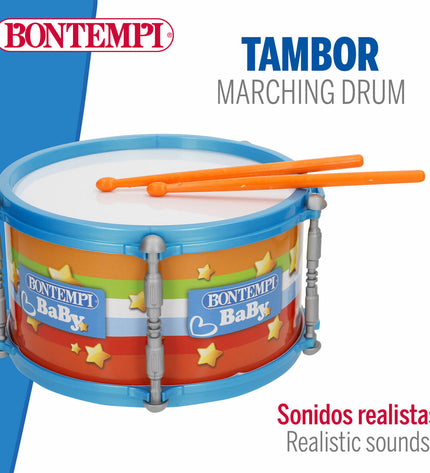 Set of six Bontempi baby drums, 24x13x24 cm, colorful play toys for young children, designed for early childhood musical fun.