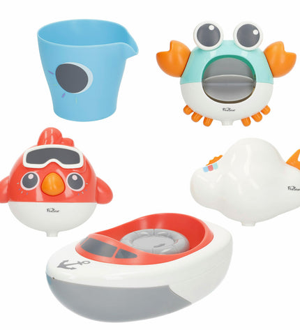 Set of six Colorbaby bath toys shaped like kitchen and house items, measuring 16x6.5x9 cm, for children's bath time fun.