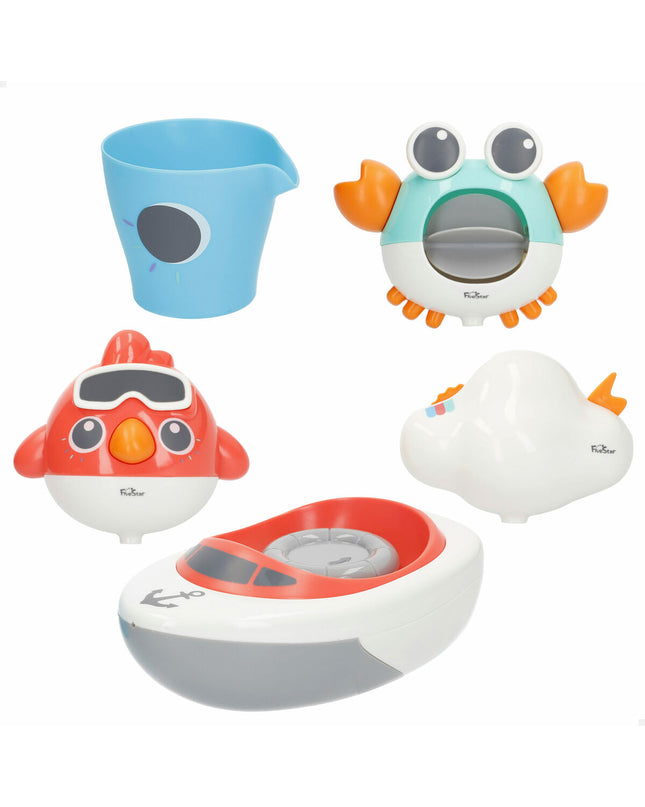 Set of six Colorbaby bath toys shaped like kitchen and house items, measuring 16x6.5x9 cm, for children's bath time fun.