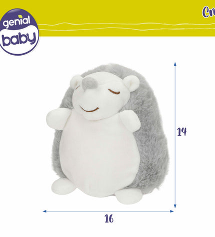 Six Colorbaby musical plush toys, soft plastic stuffed animals, 16x14x14 cm, designed for playful and sensory development.