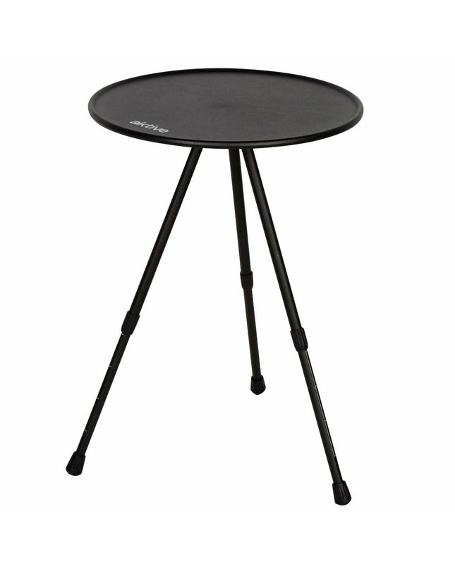 Set of four black Aktive folding tables for outdoor camping and hiking, measuring 37x55x37 cm, lightweight and portable.