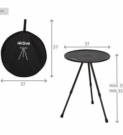 Set of four black foldable tables by Aktive, 37x55x37 cm, suitable for camping and outdoor activities.